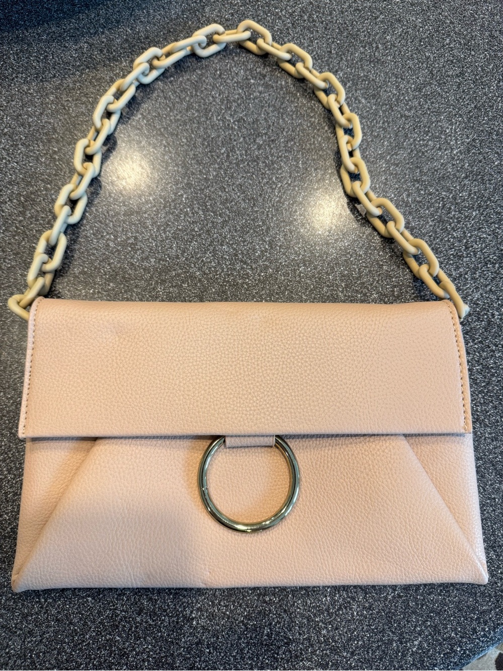 Urban Outfitters Blush Pink Chain-Handle Clutch with Ring Accent